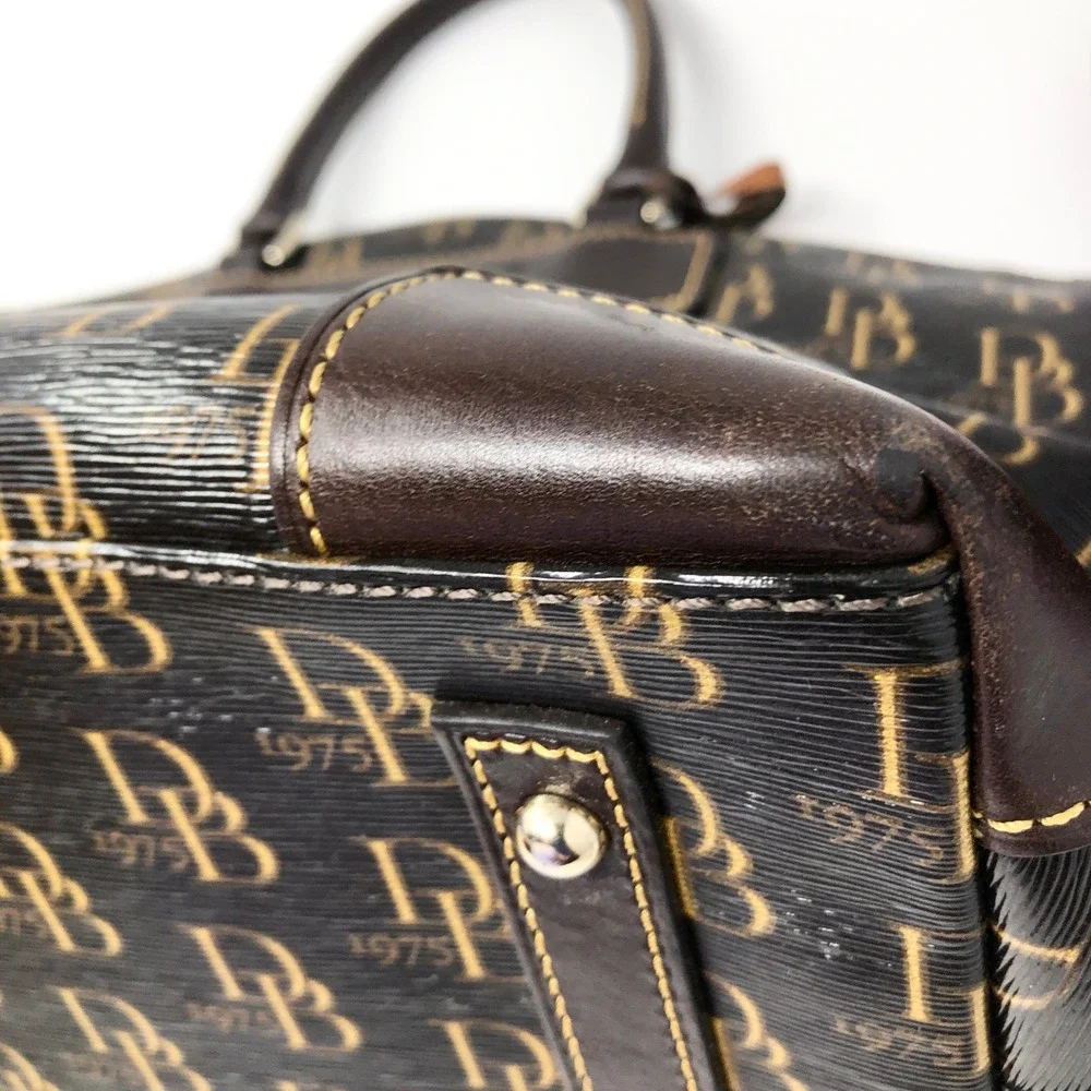 Dooney & Bourke Gretta Monogram Satchel Florentine Vacchetta Leather Brown Bag